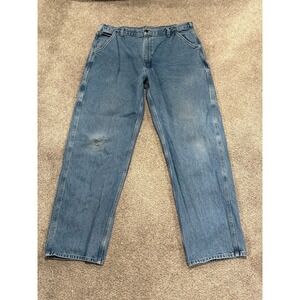 Carhartt Carpenter Jeans Men's 38W Blue Cotton Straight Slash Pockets Workwear